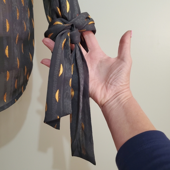 Banana Republic Dillion hunter green copper foil detail chiffon button blouse S - Picture 7 of 12